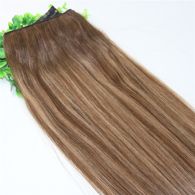 Ombre Strawberry Honey Blonde With Brown Highlights One Piece Clip In Human Hair Extensions 5Clips With Lace Per Piece Remy Human Hair