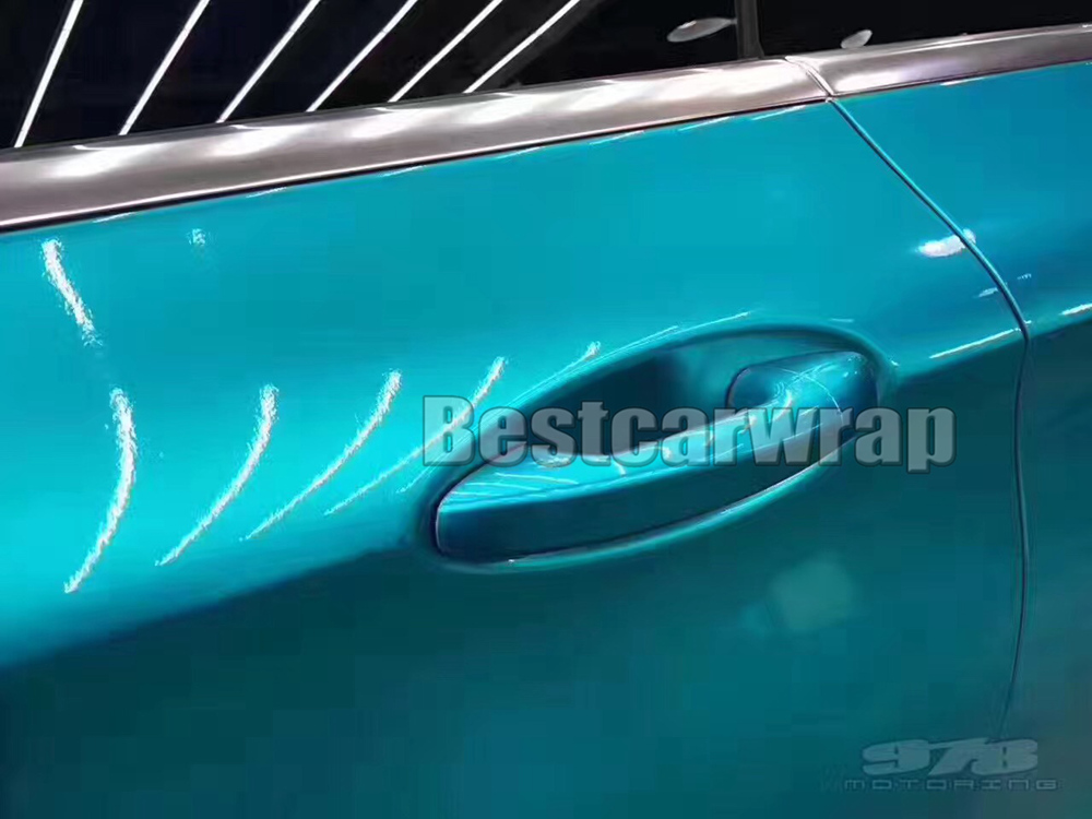 Lake blue Gloss Metallic Vinyl Wrap For Car Wrap With Air Bubble Free Pearl blue candy Car styling Vehicle boat covering Size:1.52*20M/Roll