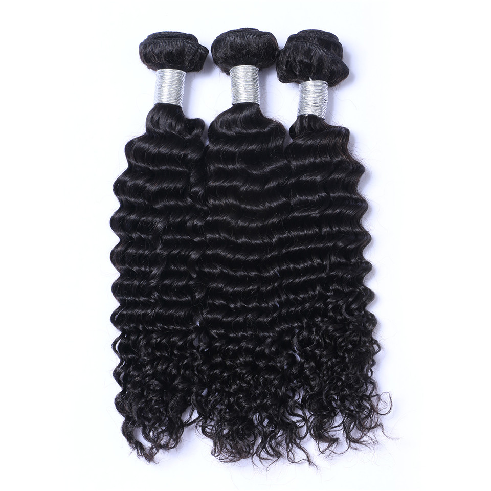 Brazilian Human Remy Virgin Deep Wave Weaves Hair Extensions Natural Color 100G/Bundle Double Wefts 3Bundles/Lot