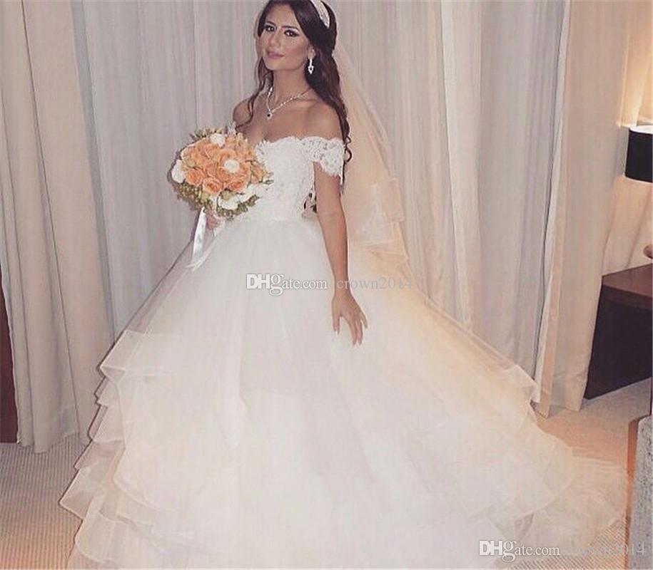 Vintage Lace Off The Shoulder Wedding Dress Sexy Backless Court Train Ruffles Tulle Long Bridal Ball Gowns Vestidos De Novia Romantic