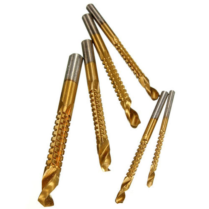 6pcs Titanium Coated HSS Drill Bit Set Electric Drill Plastic Metal Hole Grooving Saw Drills Wood Drilling Bits Carpenter Woodwork1863238