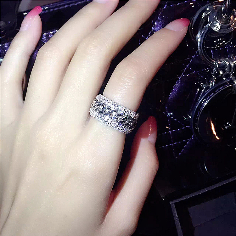 Size 5-11 Brand Desgin Vintage Jewelry Rotatable chain Double row drill 925 Sterling Silver 5A CZ Diamond Gemstones Women Wedding Ring Gift
