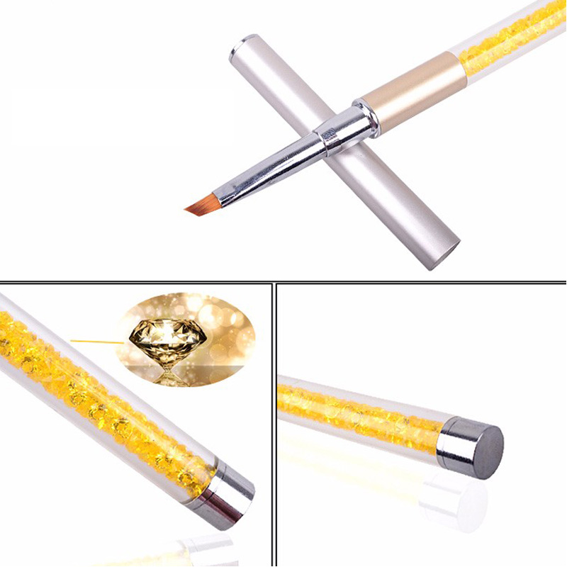 Nail Art Brush Pen Rhinestone Diamond Metal Acrylic Handle Carving Powder Gel Liquid Salon Liner Nail Brush With Cap ZA2094