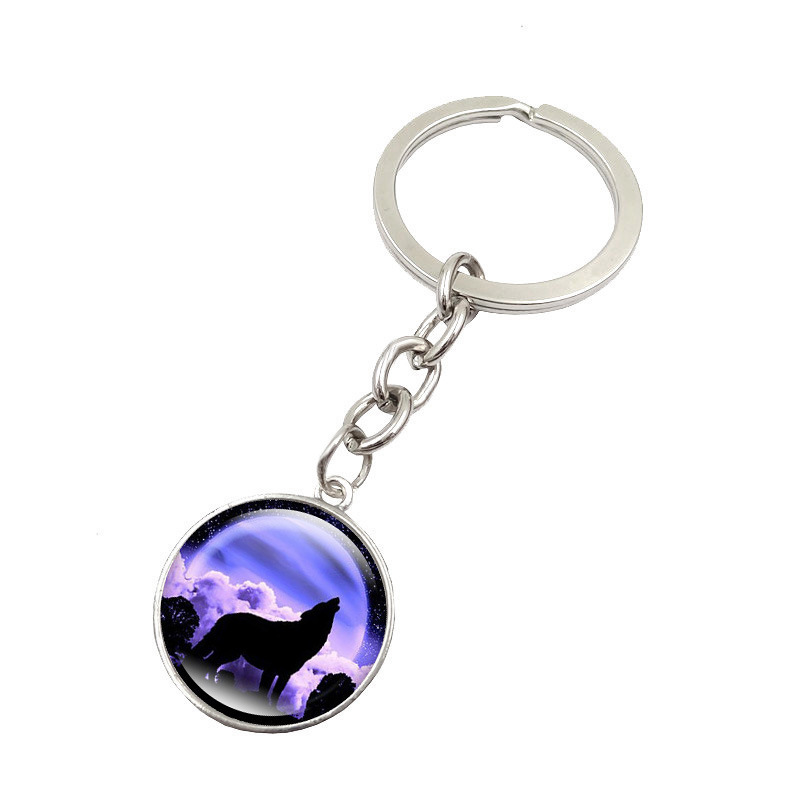 Good A++ Burst howling wolf moon gemstone key ring pendant jewelry key chain KR148 Keychains mix order 20 pieces a lot
