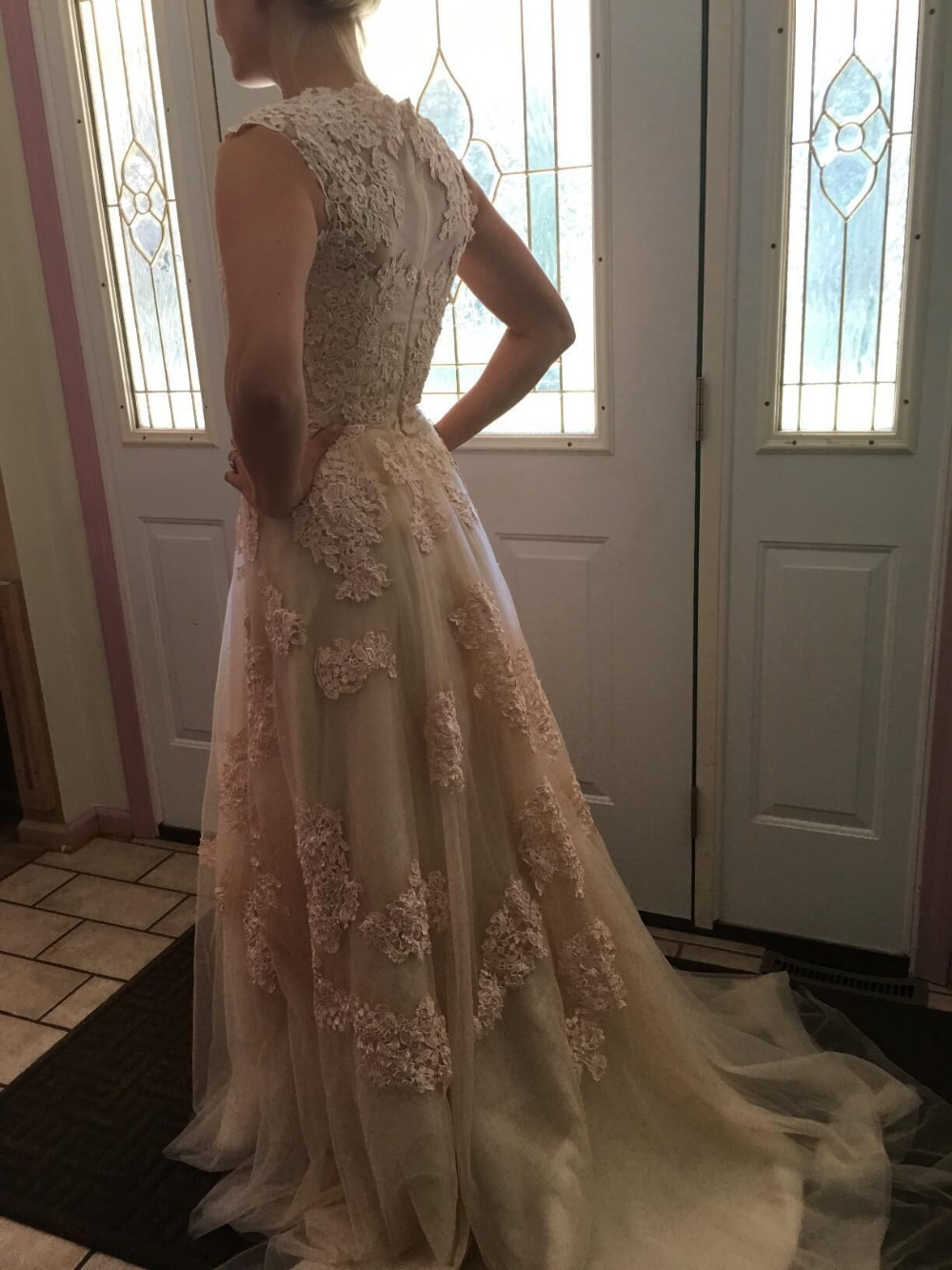 Vintage Blush Lace Appliques Wedding Dresses Sexy Deep V Neck Capped Sleeves Court Train Bridal Gowns Plus Size Vestido De Noiva Custom Made