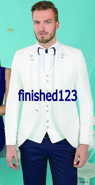 Latest Design One Button Ivory Groom Tuxedos Groomsmen Best Man Suits Mens Wedding Blazer Suits (Jacket+Pants+Vest+Tie) NO:450
