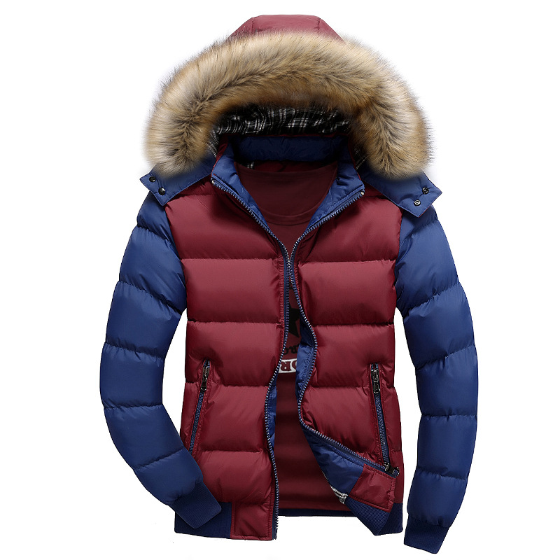 Men's Thick Warm Winter Jacket Waterproof Removable Fur Collar Parkas Hooded Coat Cotton Polyester Blue Red 4Xl Casual B4