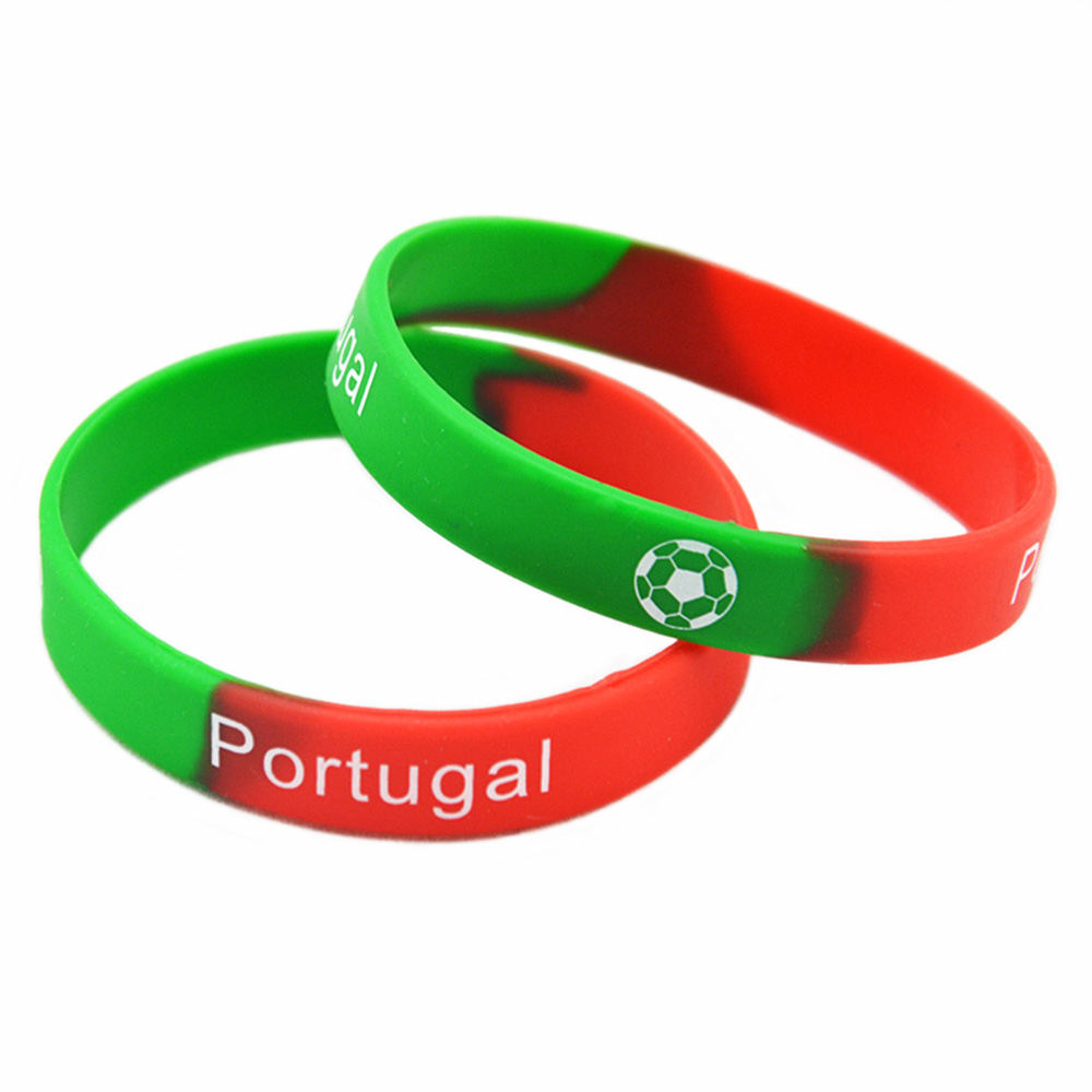 1PC Football Team Fashion Silicone Rubber Wristband Segmented Color Printed Logo Brazil Portugal Spain and France