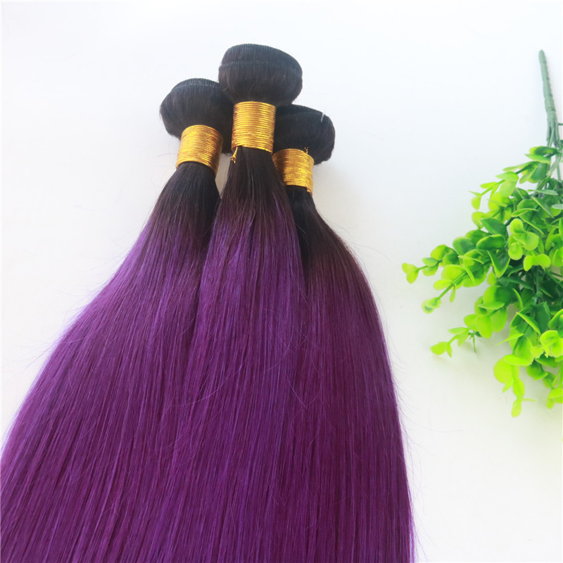 3Bundles Human Hair Weave Extensions Straight Ombre 1B Purple Two Tone Color Human Remy Hair Extensions