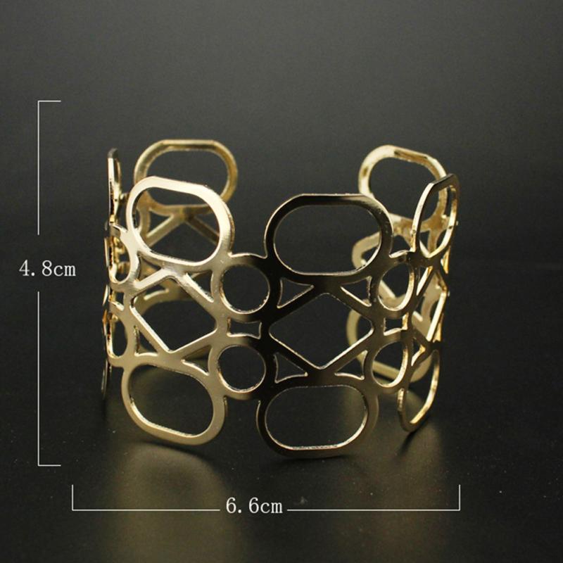 Wholesale- New Gold Plated Statement Punk Fashion Metal Opening Hollow 0ut Bracelets For Women Men