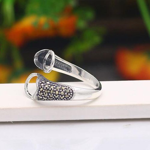8x12mm & 7x10mm Pear Cabochon Semi Mount Ring 925 Sterling Silver Art Deco Fine Silver Jewelry Setting