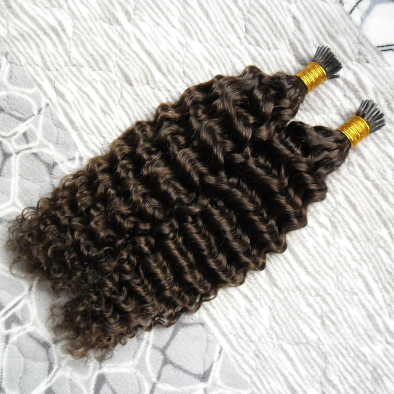 #2 Darkest Brown prebonded human hair extensions 100s deep wave keratin tip hair extension 100g/strands i tip hair extensions