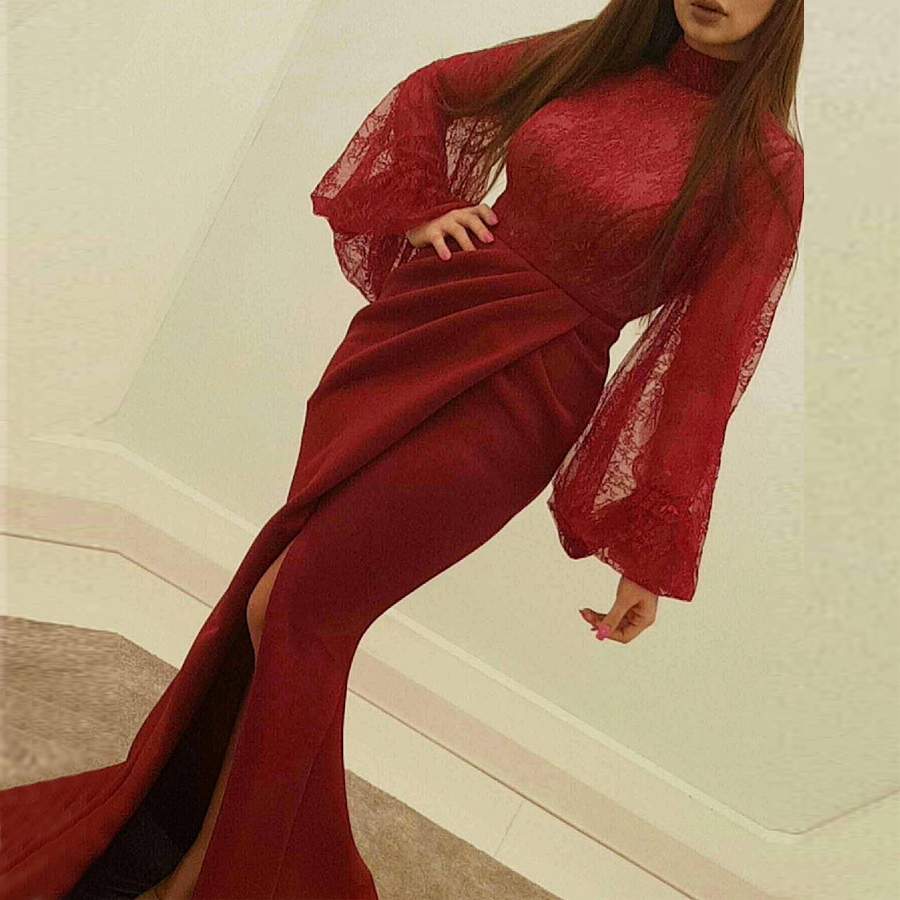 Yousef Aljasmi Mermaid Long Prom Dresses Sexy Red High Neck Illusion SLeeves Lace Body Slits Pleated Sweep Train Vestido, Orange
Yousef Aljasmi Mermaid Long Prom Dresses Sexy Red High Neck Illusion SLeeves Lace Body Slits Pleated Sweep Train Vestido, Orange