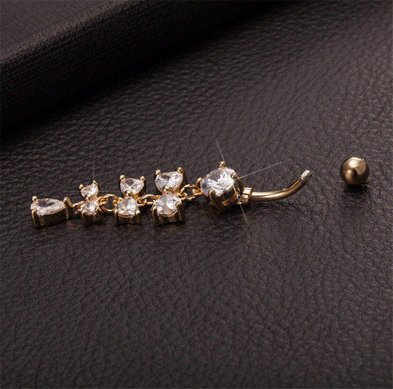 Sweet Navel Rings Shiny Crystal Bowknot Piercing Belly Button Rings For Women Body Piercing 18k Yellow Gold Plated Navel Fashion Jewelry