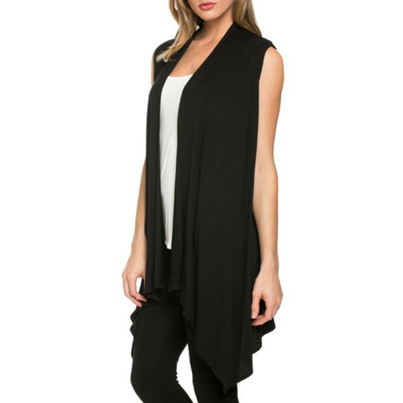Women Sleeveless Jacket Soft Outerwear Cardigan Long Tops Coat Waistcoat