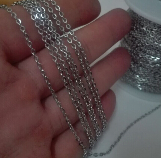 100m/Roll Strong Silver Tone Thin 1.5mm Oval Cross Chain Stainless Steel Jewelry Finding Chain Marking DIy
