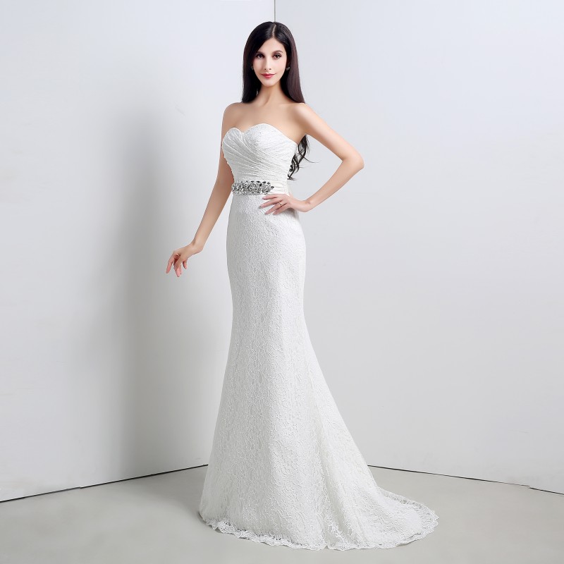 Newest White Ivory Mermaid Wedding Dresses 2017 Sweetheart Appliques Wedding Party Bridal Gowns Stock 6-16 QC 332