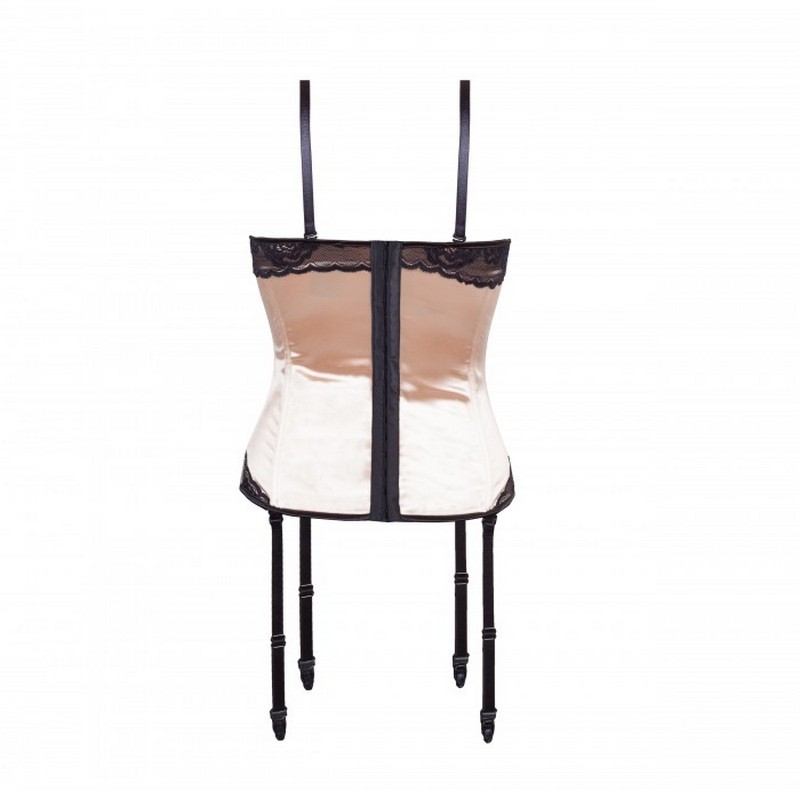 Women Underwire Cup Black Contrast Lace Overbust Bustier Corset Sexy Girdle Blush Lacy Lingerie Like Waist Cincher with Garter Belt