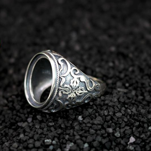 Art Nouveau Antiqu 15X17MM Oval Cabochon Semi Mount 925 Sterling Silver Men Ring Fine Silver Jewelry Setting Valentine's day gifts