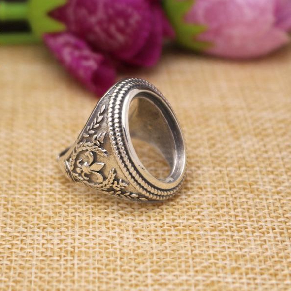 13X18mm Oval Cabochon Semi Mount Ring Art Nouveau 925 Sterling Silver Men Ring Engagement Wedding Party Jewelry
