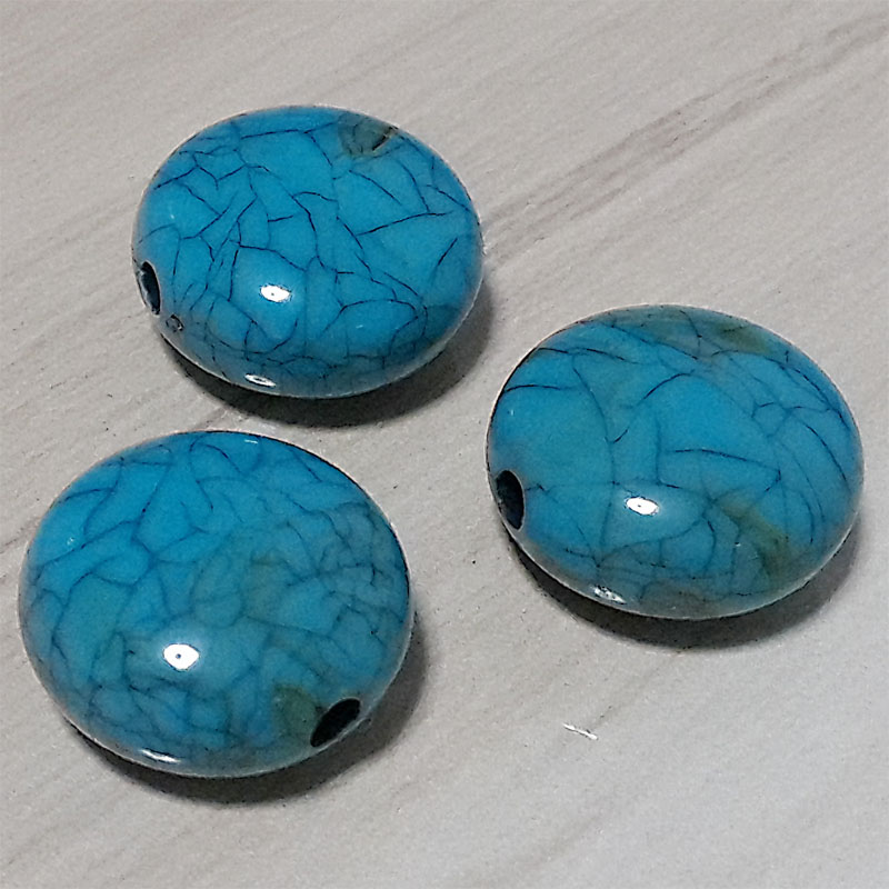 50 Pcs 10x17mm Flat Round Loose Bead Crackle Acrylic Beads Crackled Turquoise Bead For DIY Jewelry Making Accessories