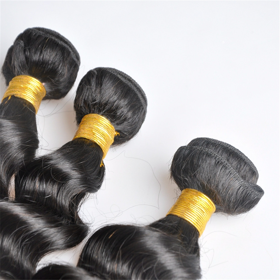 Free shipping Unprocessed Brazilian Human Remy Virgin Loose Deep Wave Weaves Hair Extensions Natural Color 100g/bundle Double Wefts 3Bundles/lot