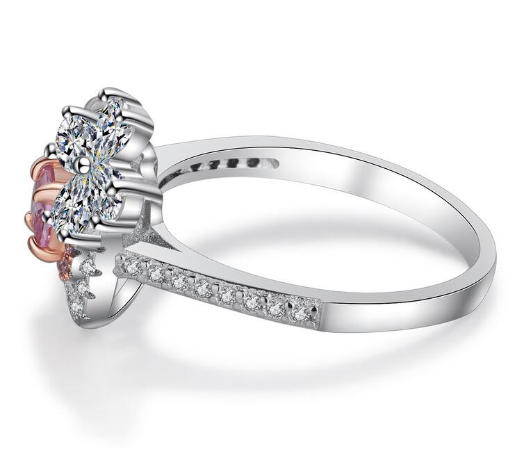 Sterg Sier Pink Topaz CZ Dia Party Ring | Bow wer Design for Women 4d36