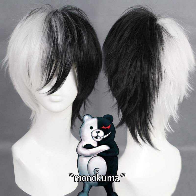 Black Jack Monokuma Anime Cosplay Wig 32cm Men's Full Hairpieces Toupees