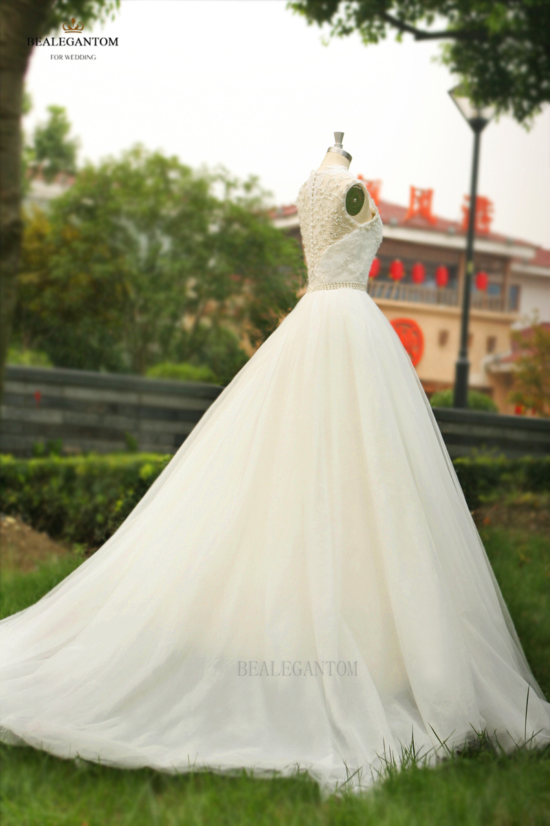 new real photo vneck white lace ball gown wedding dresses organza appliques beaded cheap vintage plus size bridal gowns bm30