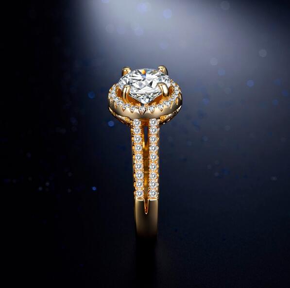 Size 5-11 New Brand Desgin Luxury Jewelry Round Cut White Sapphire 925 Sterling Silver Yellow Gold CZ Diamond Wedding Crown Women Ring Gift