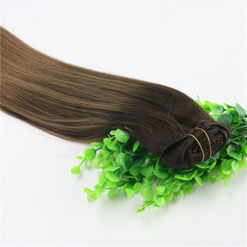 8A 7pcs 120gram 14inch 18inch 20inch 24inch Clip In Human Hair Extensions Ombre Dark Brown To Light Brown Balayage Highlights Hairstyle