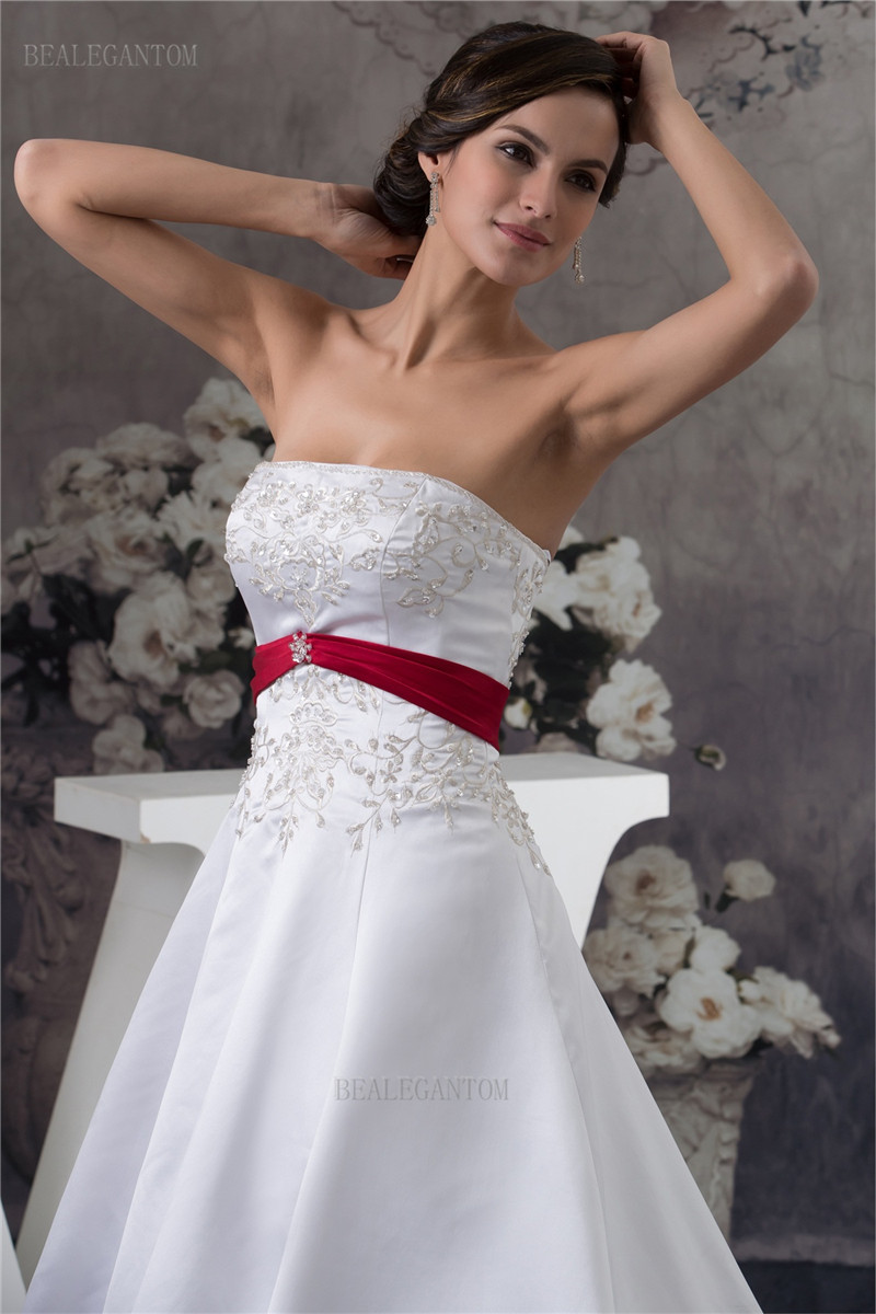 newest elegant strapless satin wedding dresses aline embroidery beaded plus size wedding party bridal gowns bm44