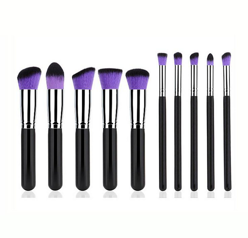 Kabuki Makeup Brushes 10pcs Professional Cosmetic Brush Kit Nylon Hair Wood Handle Eyeshadow Foundation Tools Free Shipping ZA2026