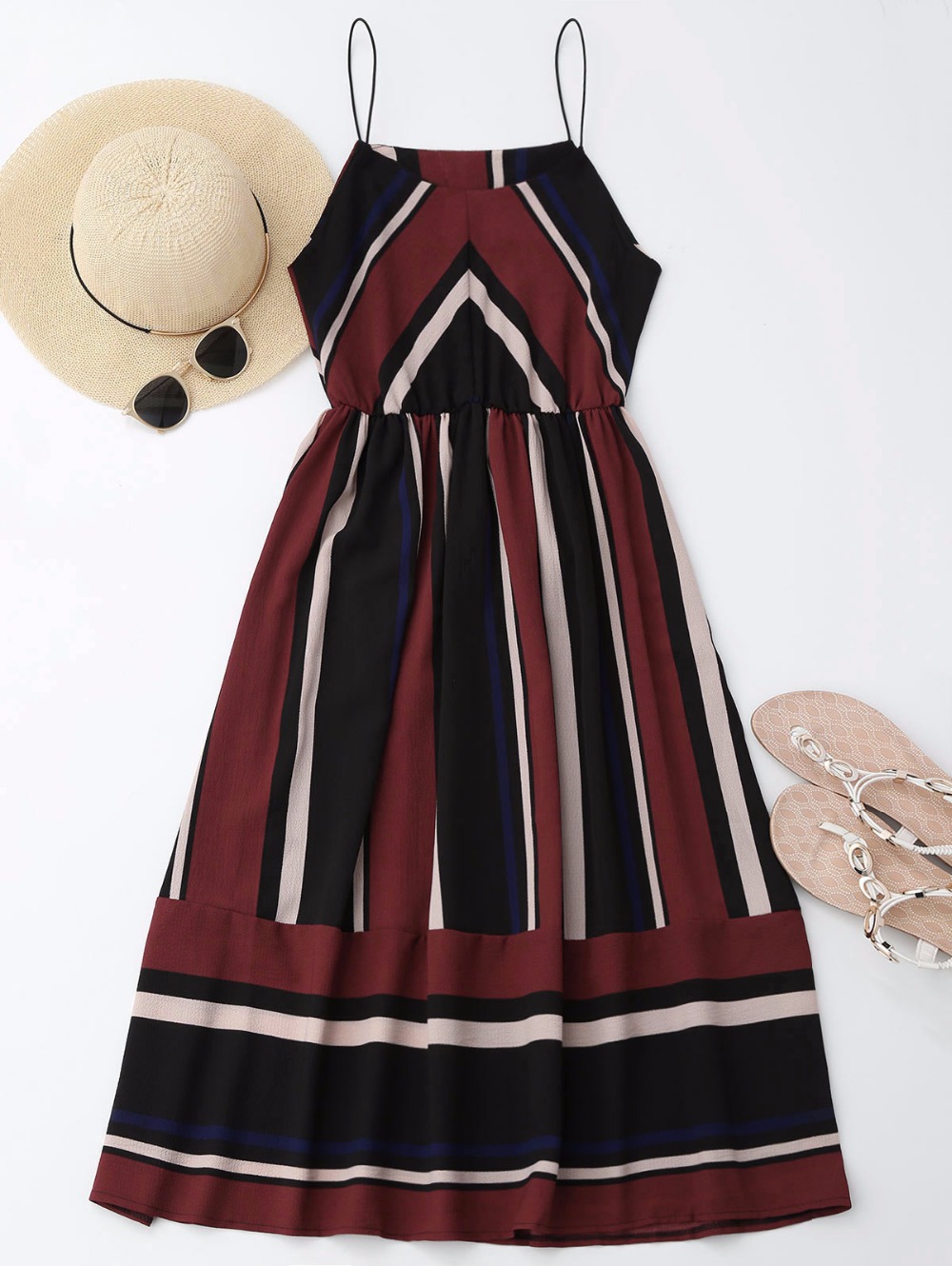 Wholesale- ZAFUL Women Retro Dresses Summer Striped Vintage Dress Maxi Sleeveless Evening Party Dresses Feminino Vestidos De Festa robe
