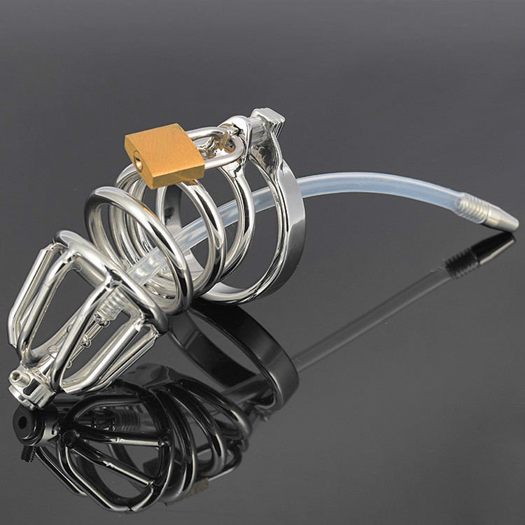 Sex toys,927 Male stainless steel chastity, metal chastity device with silicone catheter, New male chastity devices,2017 adult toys