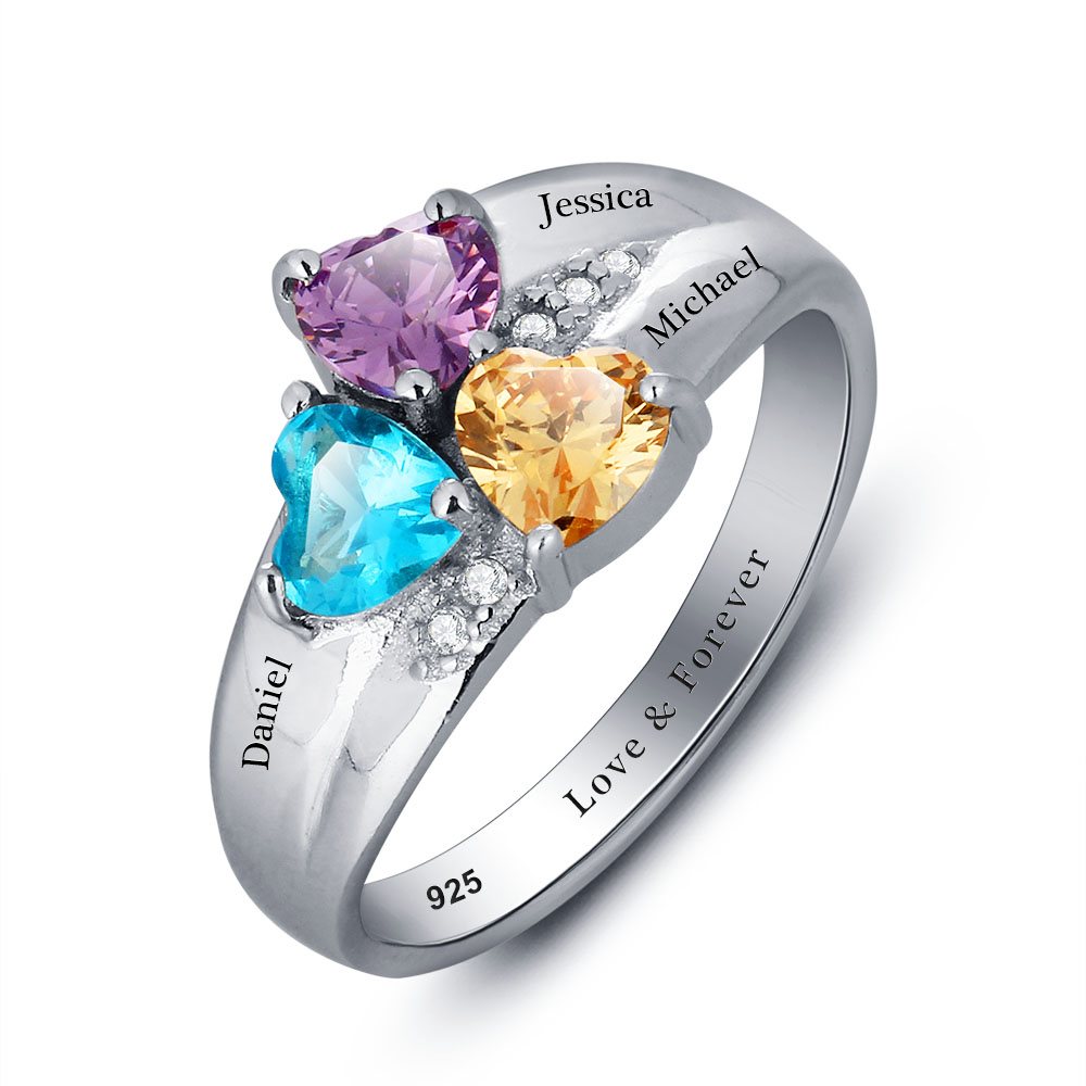 yizhan Mothers Rings Personalized Birthstone Family Ring 925 Sterling Silver Cubic Zirconia DIY Names Ring Valentine's Day Gift