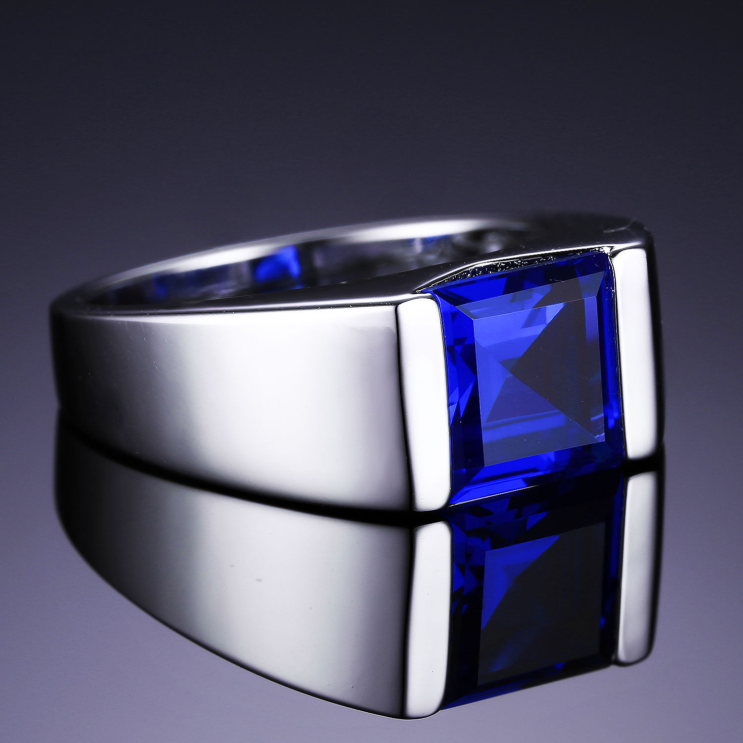 Victoria Wieck Fashion Jewelry Solitaire Blue Sapphire Gemstones 925 Sterling Silver Simulated Diamond CZ Wedding Men Band Ring Gift SZ8-12