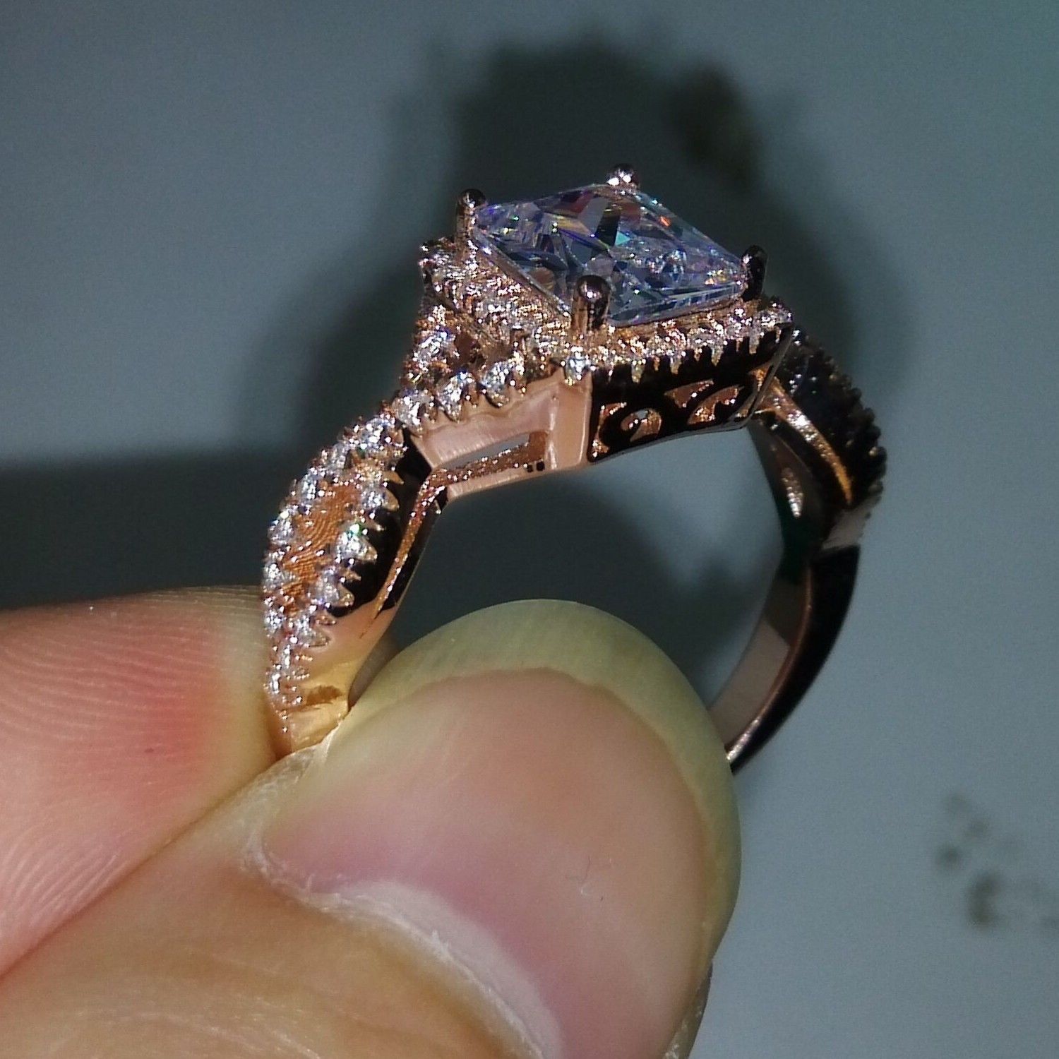 Wholesale Luxury Jewelry 925 Sterling Silver &Rose Gold PLated Princess White Topaz CZ Diamond Wedding Engagment Women Band Ring Size 5-11