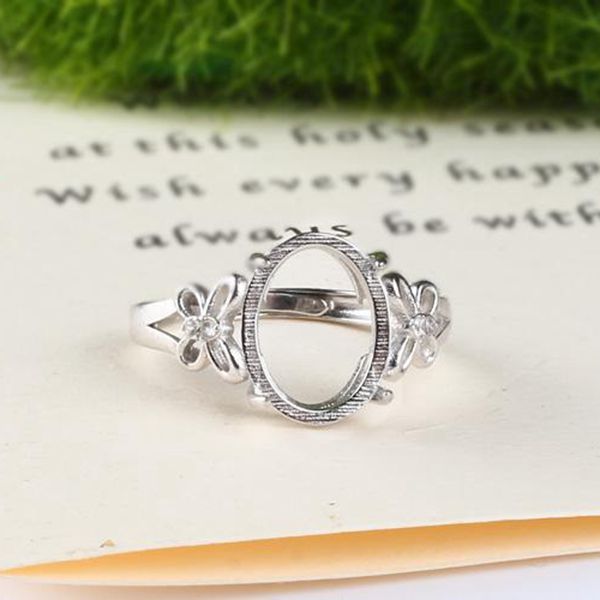 10x12mm Oval Cabochon Sterling Silver 925 Butterfly Engagement Semi Mount Wedding Ring Setting Fine Silver