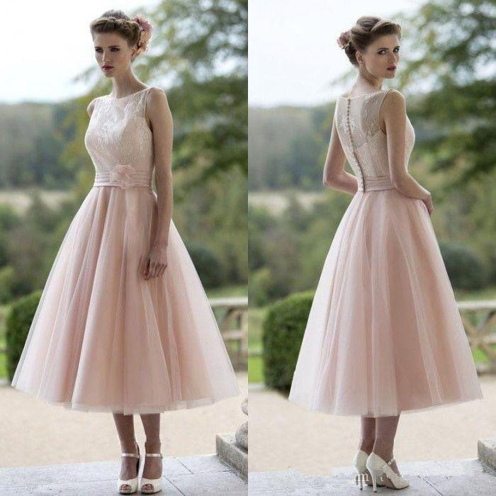 Vintage Short Blush Wedding Dresses 2019 New Hot Sales Handmade Flower Sash A-Line Tulle Lace Tea Length Bridal Gowns Vestido De Noiva W875 от DHgate WW