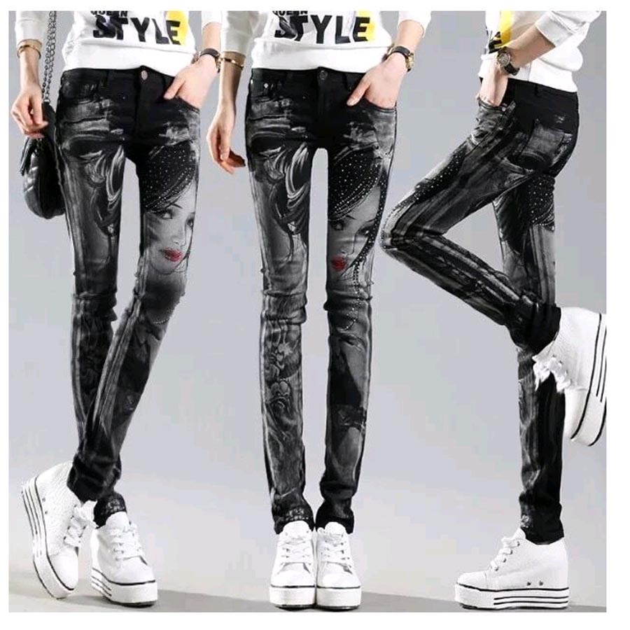 Black Long jeans woman Casual Pencil pants Girl Washed rhinestones Hot drilling printing Skinny
Black Long jeans woman Casual Pencil pants Girl Washed rhinestones Hot drilling printing Skinny