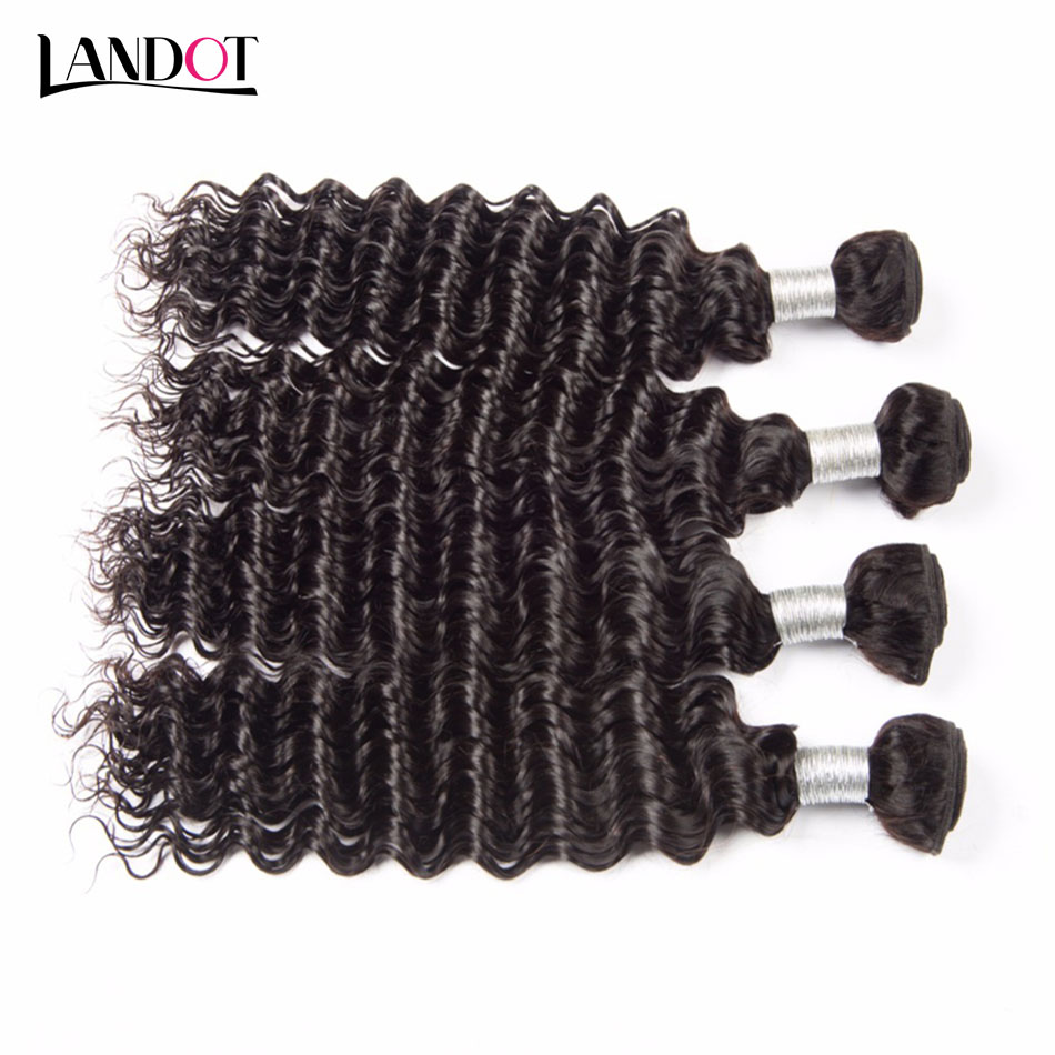 Brazilian Deep Wave Virgin Hair 4 Bundles with Lace Closures Peruvian Malaysian Indian Cambodian Deep Curly Human Hair Weaves Natural Black
