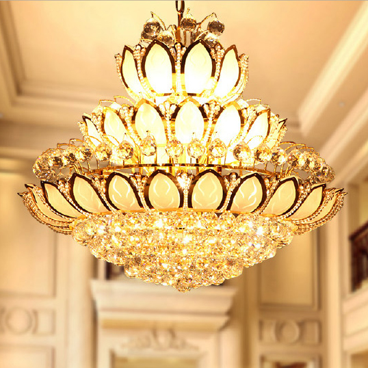 LED Crystal Chandeliers Lights Fixture American Modern Golden Lotus Flower Chandelier Gold Crystal Pendant Lamps Home Indoor Hotel Clubs Lighting
