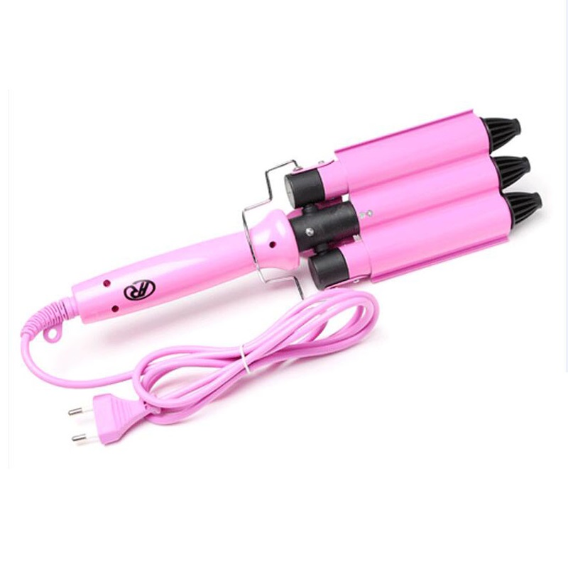 Professional beach wave Curling iron Tongs Pink Cone Head Ceramic triple Curling Iron Big Wave Three Barrel Hair curler ZA2056