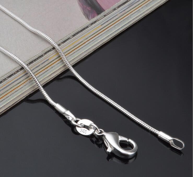 1MM 16-24inch Silver Plated cute pretty Smooth Snake Chain Necklace jewelry hot sale Fit pendant Stamped 925
