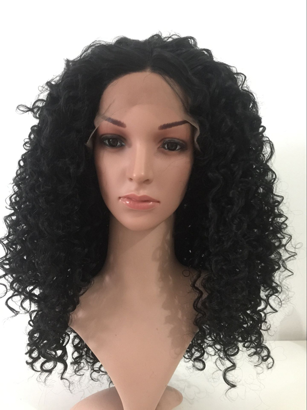 Beautiful Africa Womens Long Curly Black Lace Front Synthteic Hair wig