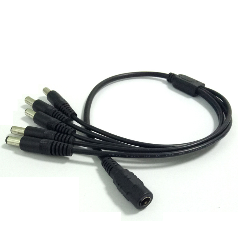 Surveillance DC Power Supply 12V Pigtail 2.1*5.5mm 1 Female to 5 Male Splitter Plug Cable for CCTV Camera