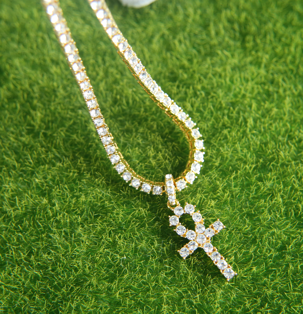 Big cz cross pendant necklace for mens hip hop jewelry plated gold silver color long tennis chain necklaces pendant drop ship