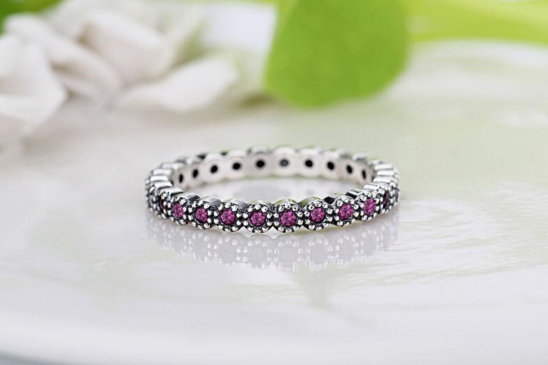 Wholesale Luxury Jewelry 925 Sterling Silver Single row drilling Ruby CZ Diamond Gemstones Wedding Women Engagement Girl Ring Gift Size 5-11