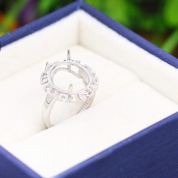 925 Sterling Silver 12x14mm Oval Cabochon Semi Mount Engagement Wedding Ring Women Fine Silver Ring Setting